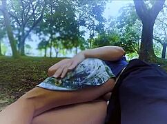 milf gets fucked in the ass in public park with creampie