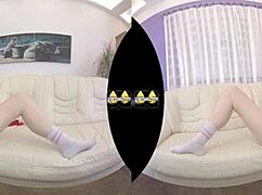 Virtual Reality Play With Dildo On Sofa.