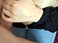 Wife fucked in jeans, cumshot on ass