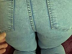 Wife fucked in jeans, cumshot on ass