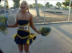 Two sexy cheerleaders suck big hard cock