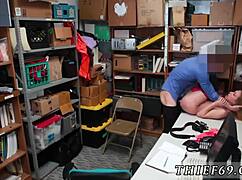 so this police officer pulls over a blonde teen in uniform, and catches her trying to masturbate at work in the office