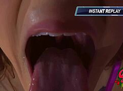 rebecca gets her throat worked hard, puking all over