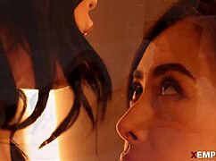 lesbian teen and milf engage in sensual scissoring and kissing seduction