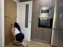 Excitedly cleaning kitchen, I find cock in glory hole