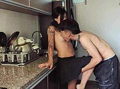 My Colombian stepsister cleans the house, then surprises me by sucking my cock.