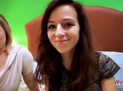 busty blonde and skinny ginger share a juicy boner in amateur threesome