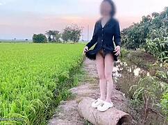 Young Couples Enjoy Intimate Moments In Rice Field