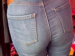 Big Ass Mexican Woman In Jeans At The Tianguis Market