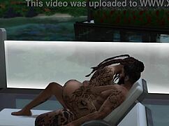 in sims 4, tierra with tattoos gets fucked by the pool in a black sex scene