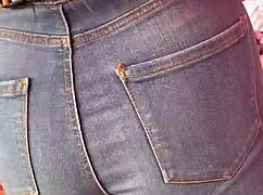 Big Ass Mexican Woman In Jeans At The Tianguis Market