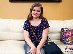 Petite Lauren Sucks Cock, Gets Banged, Swallows Cum.