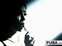 Brunette pornstar Dani Daniels teases with her big tits and wet pussy in a solo masturbation session.