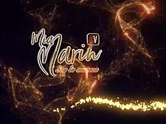 husband massages wife's lips with cock