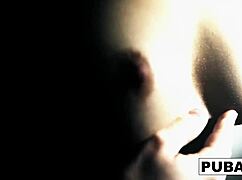 Brunette pornstar Dani Daniels teases with her big tits and wet pussy in a solo masturbation session.