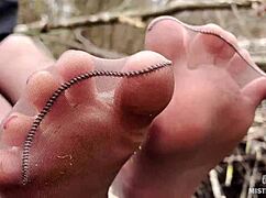 Goddess In Spring Forest Teases With Feet In Pantyhose