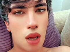 Sissy trans ladyboy fucks herself in solo crossdressing session