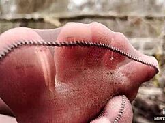 Goddess In Spring Forest Teases With Feet In Pantyhose