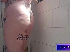 revealme curvy babe fingers pussy in steamy shower with water jet