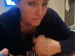 Swallowing cum after sloppy blowjob