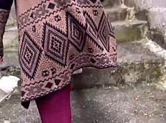 Horny Girl with Pink Pussy Climbs Hill to Offer Wet Pussy Publicly