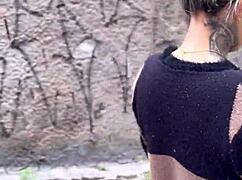 Horny Girl with Pink Pussy Climbs Hill to Offer Wet Pussy Publicly