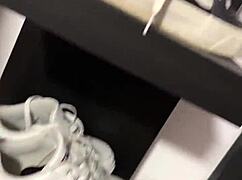 intriguing barefoot feet with smelly socks and nylon in early morning