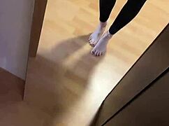 intriguing barefoot feet with smelly socks and nylon in early morning