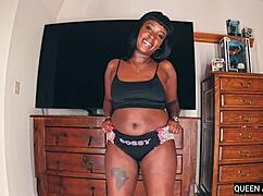 queen ava, thick ebony model, TEASING big butt in lingerie.