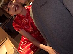 divorced beauty in chinese dress earns with sexy hospitality, slow agonizing sex