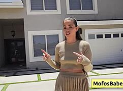 does the sexy brunette pay her gardener with wet blowjob and juicy pussy?