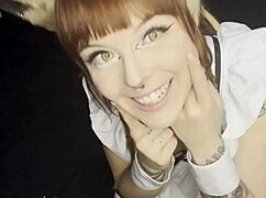 in this story, the cute cat maid gets a big dick in her throat