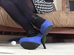 Beautiful suede shoes worn by a Latina milf in heels