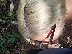 Hot girl fucks in the park makes the guy cum and keeps fucking