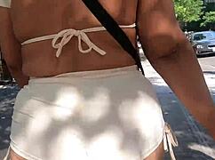 MILF Flashes Ass In See-Through Shorts Outdoors