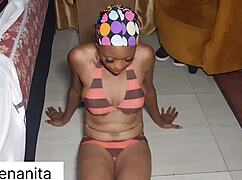 Bent over, the chubby wife takes a big black cock in her wet pussy.