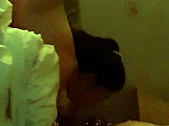 tiff gives a subtle blowjob, sucking and swallowing with small tits.