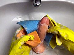 Housewife Cleans Toy After Use