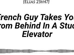 french guy takes you from behind in a stuck elevator, whispering dirty talk in your ear with emotional kissing and slow foreplay