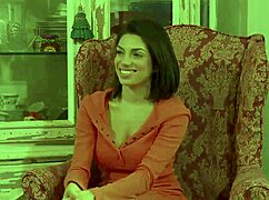 Lesbian brunette with long hair sits on girlfriend's face for pussy licking and big tits