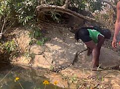 We Nearly Got Caught Fucking Ebony Babe with Big Ass by the Riverside