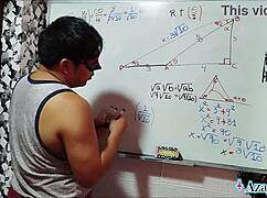 Asian student nerd in bedroom trigonometry lesson turns sexual