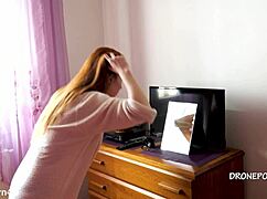 beautiful naked redhead karolinka applying makeup