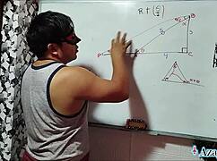 Asian student nerd in bedroom trigonometry lesson turns sexual