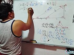 Asian student nerd in bedroom trigonometry lesson turns sexual