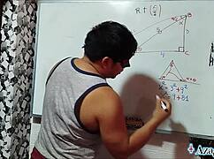 Asian student nerd in bedroom trigonometry lesson turns sexual