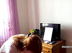 beautiful naked redhead karolinka applying makeup