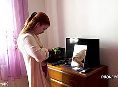 beautiful naked redhead karolinka applying makeup