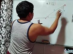 Asian student nerd in bedroom trigonometry lesson turns sexual