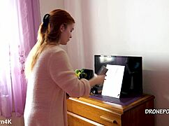 beautiful naked redhead karolinka applying makeup